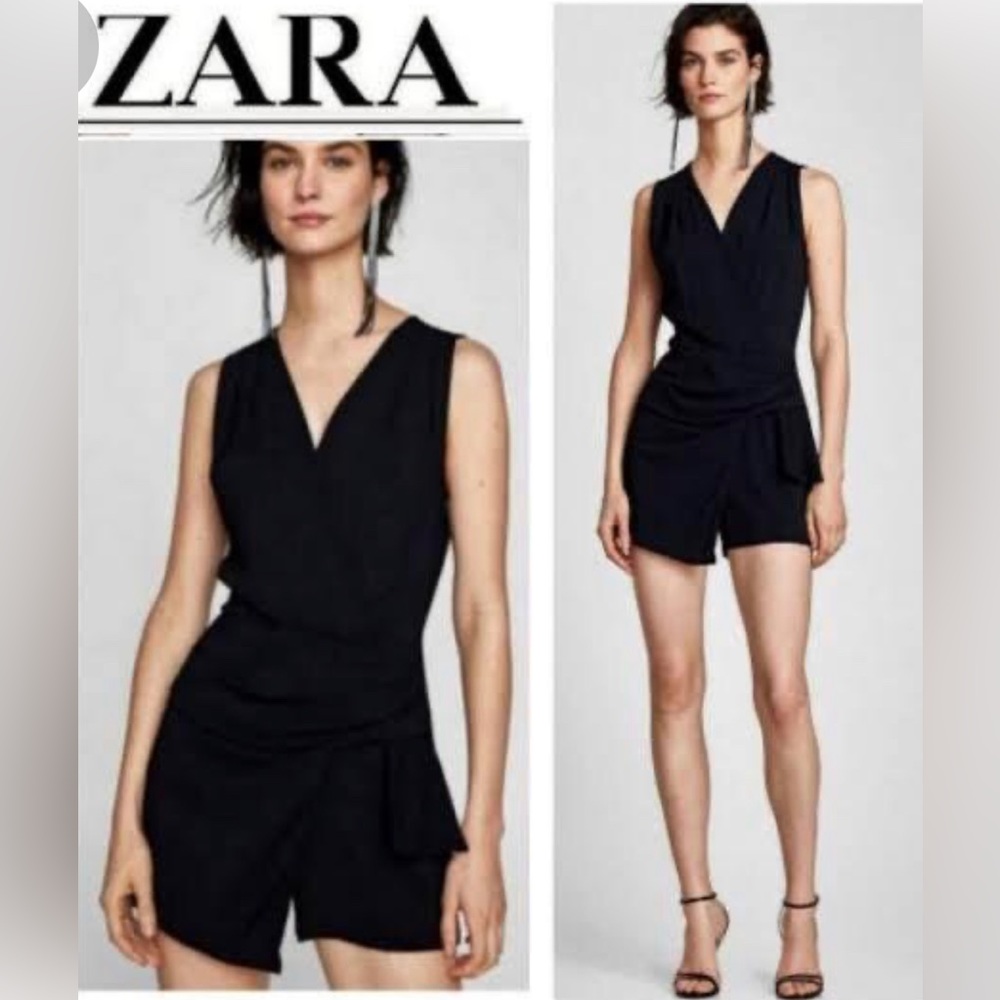 ZARA Basic V Neck Wrap Romper Black‎ Size Small